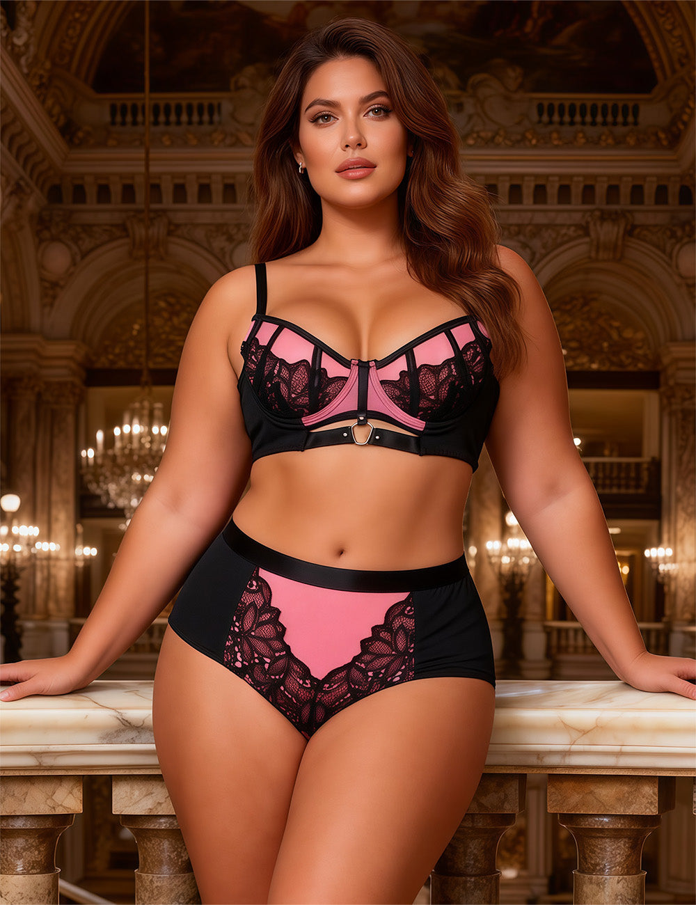Velour & Co Women's Matching Bra & Knickers Set Pink - Lingerie Set