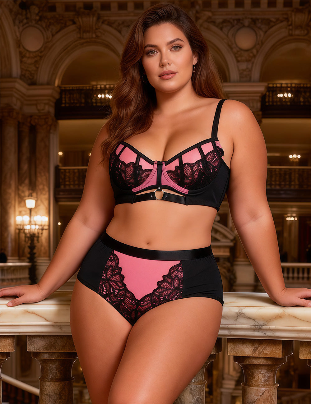 Velour & Co Women's Matching Bra & Knickers Set Pink - Lingerie Set