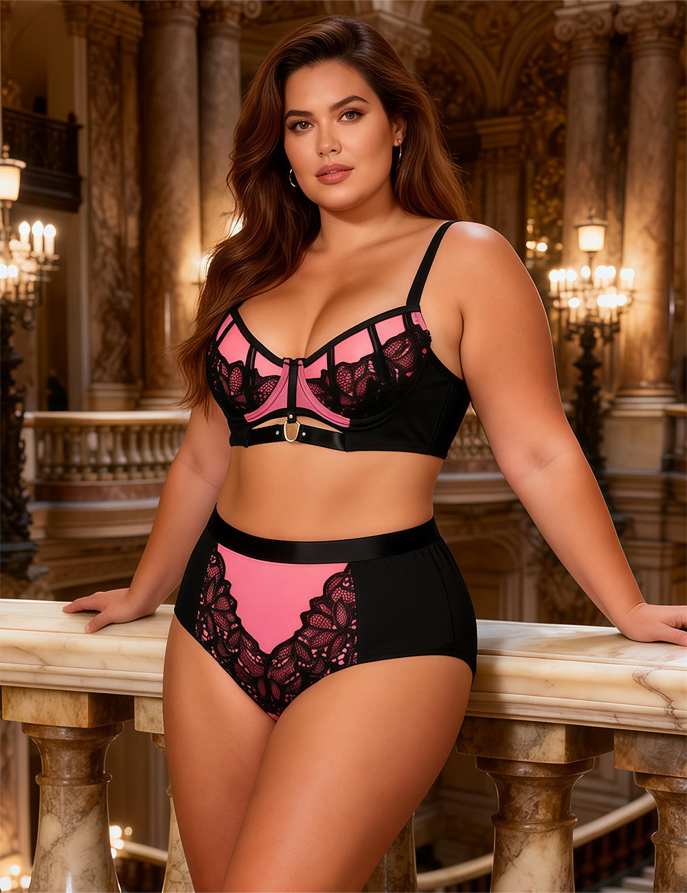 Velour & Co Women's Matching Bra & Knickers Set Pink - Lingerie Set