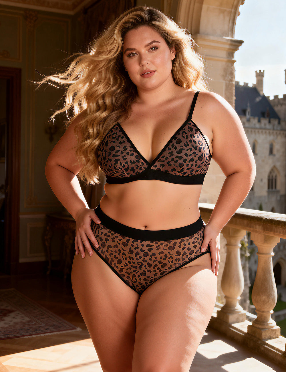 Velour & Co Women's Matching Bra & Knickers Set Leopard - Lingerie Set