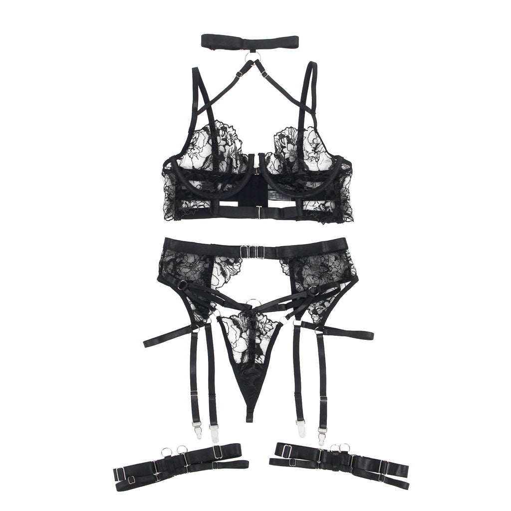 Velour & Co Women's Matching Bra & Knickers Set Black - Lingerie Set