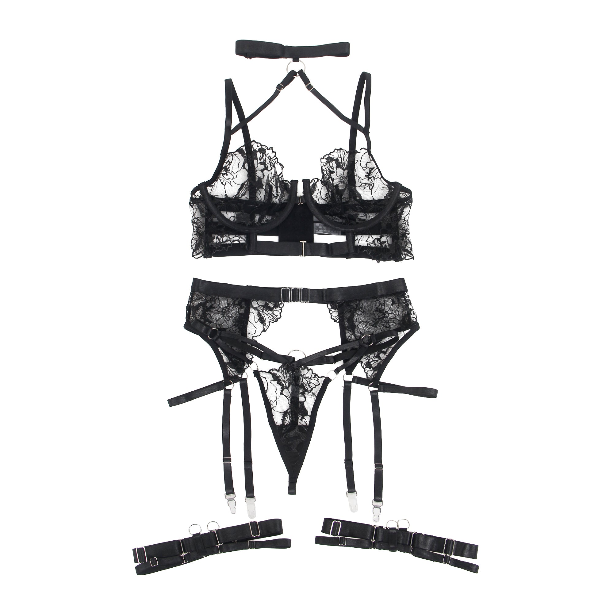 Velour & Co Women's Matching Bra & Knickers Set Black - Lingerie Set