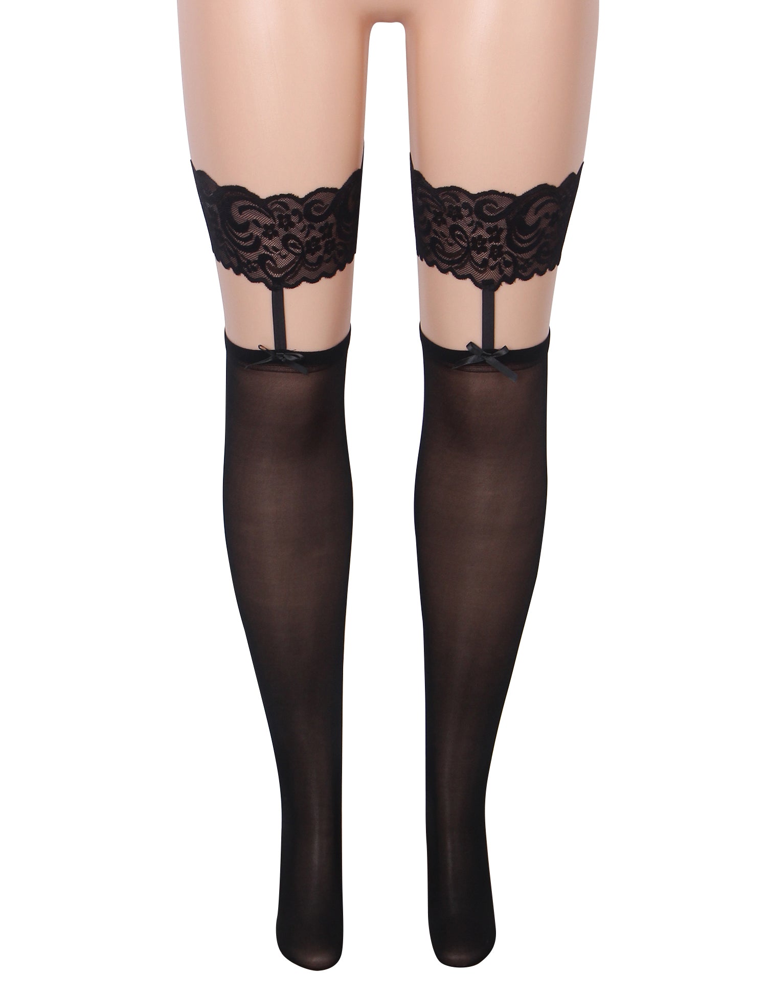 Velour & Co Women's Lace Top Stockings Black - Hold-Up Hosiery