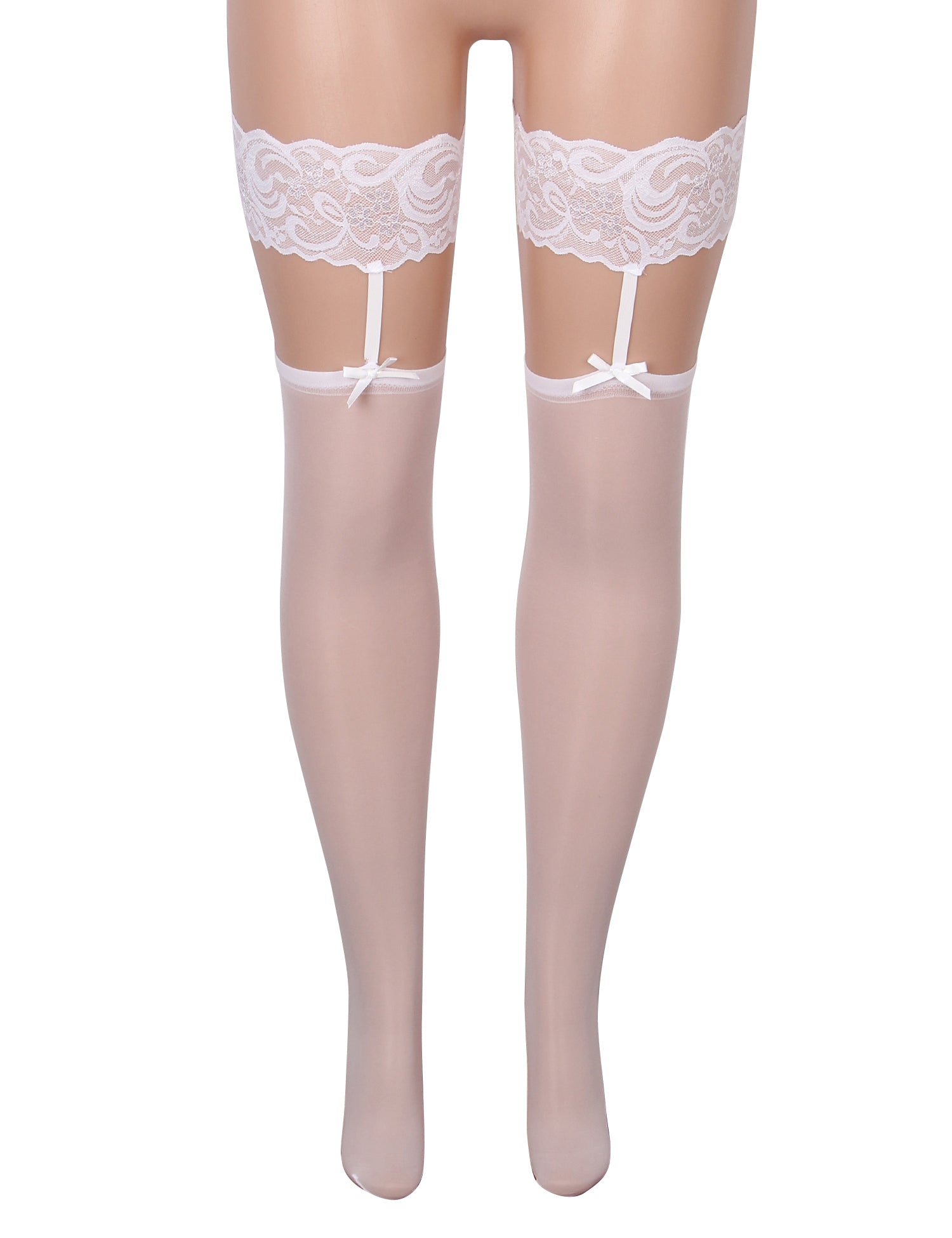 Velour & Co Women's Lace Top Stockings White - Hold-Up Hosiery