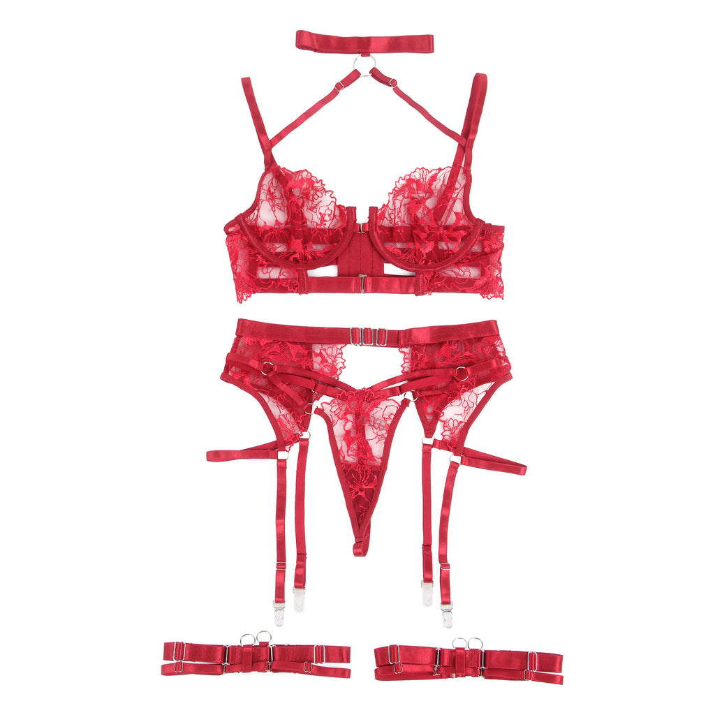 Velour & Co Women's Matching Bra & Knickers Set Red - Lingerie Set