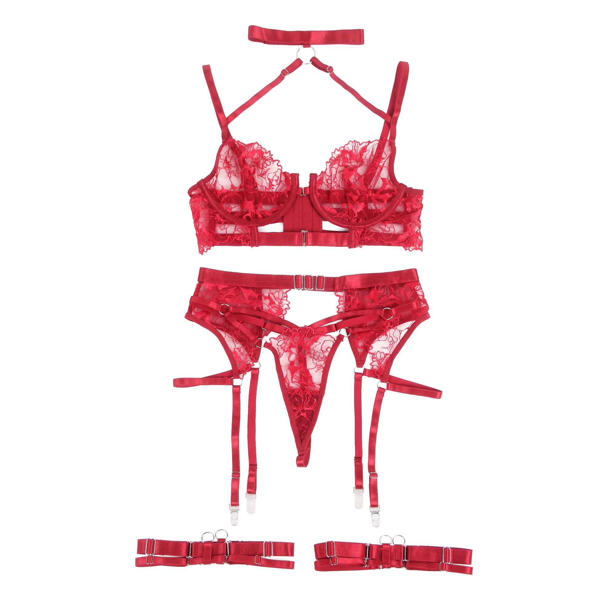 Velour & Co Women's Matching Bra & Knickers Set Red - Lingerie Set
