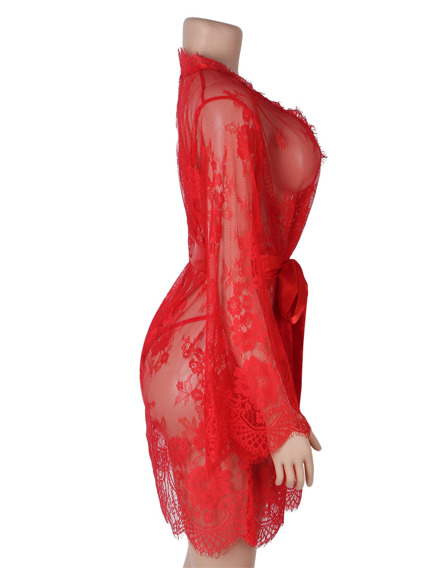 Velour & Co Women's Lace Dressing Gown Red - Women's Bathrobe