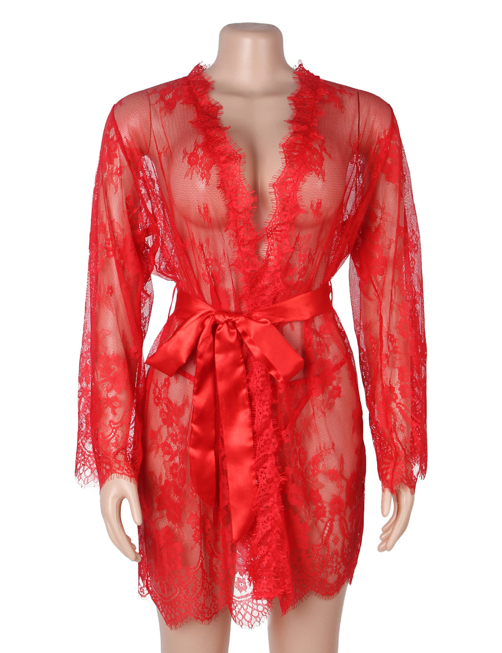 Velour & Co Women's Lace Dressing Gown Red - Women's Bathrobe