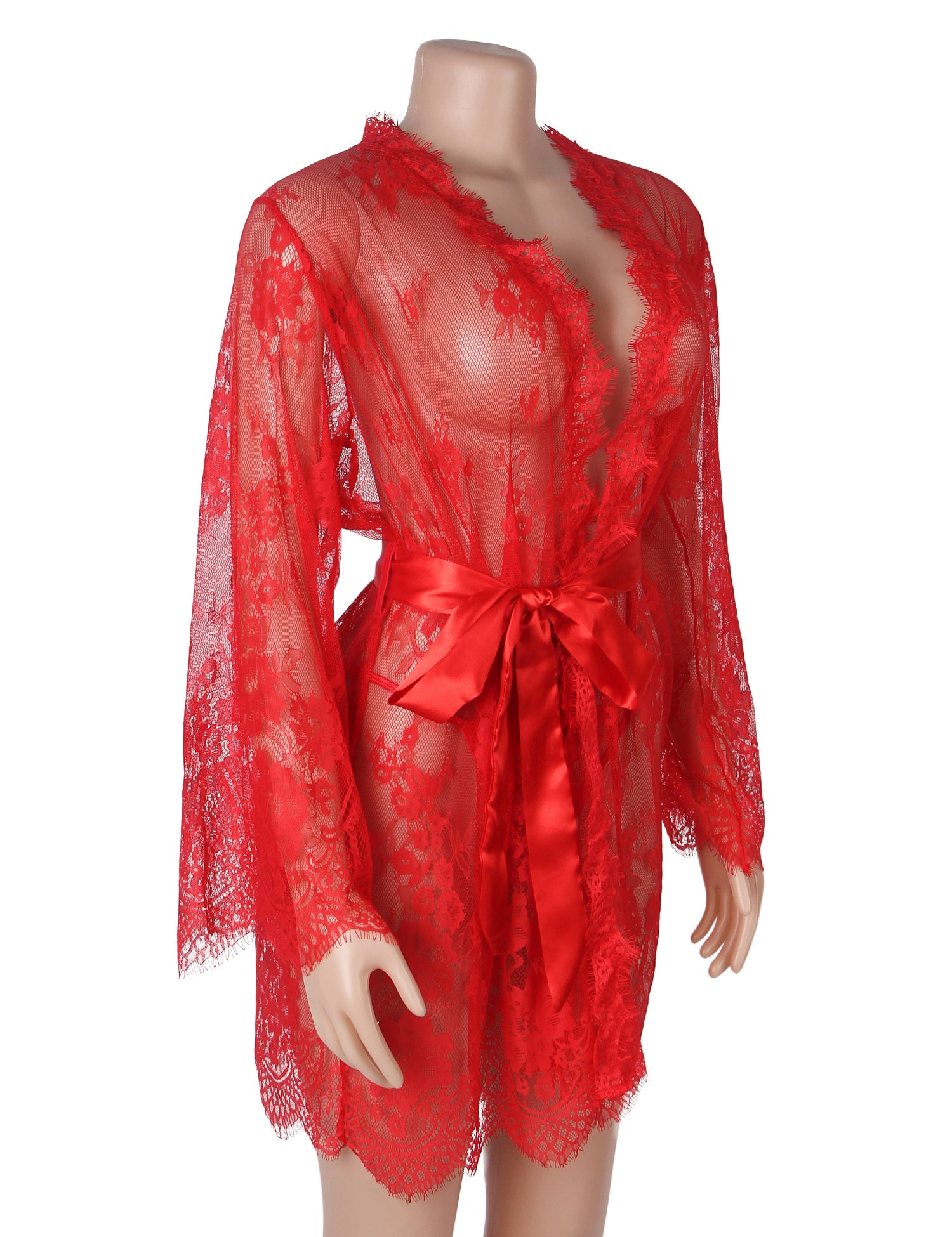 Velour & Co Women's Lace Dressing Gown Red - Women's Bathrobe
