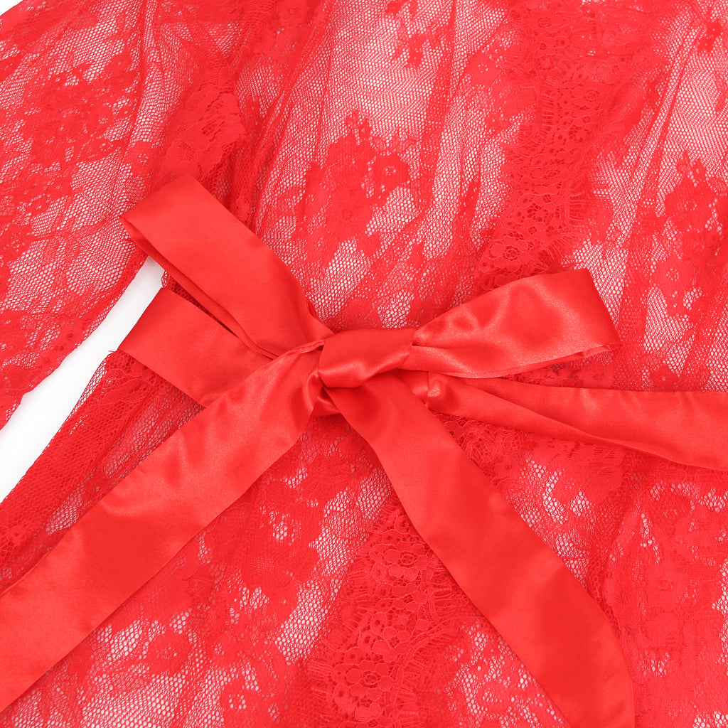 Velour & Co Women's Lace Dressing Gown Red - Women's Bathrobe
