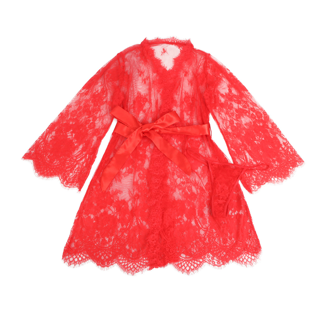 Velour & Co Women's Lace Dressing Gown Red - Women's Bathrobe